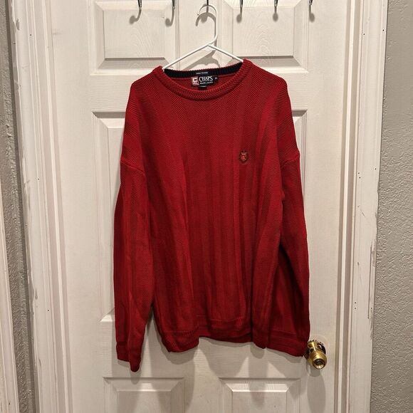 VINTAGE Ralph Lauren‎ Chaps Sweater Mens XL Red Herringbone Hand Framed
